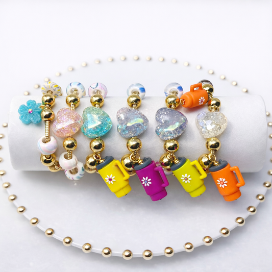 Handmade Adjustable Charm Bracelets with Colorful Charms | Gold Snake Chain Style