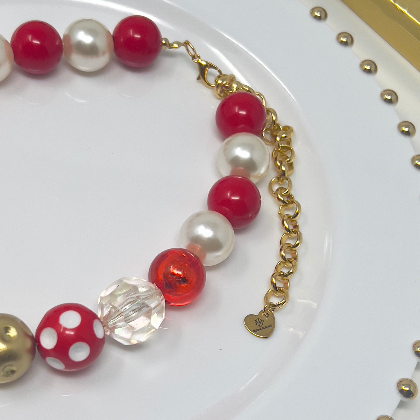 Layered Beaded Necklace with Gold Plated Leaf Charms – Adjustable Two-Strand Chunky Beads Jewelry