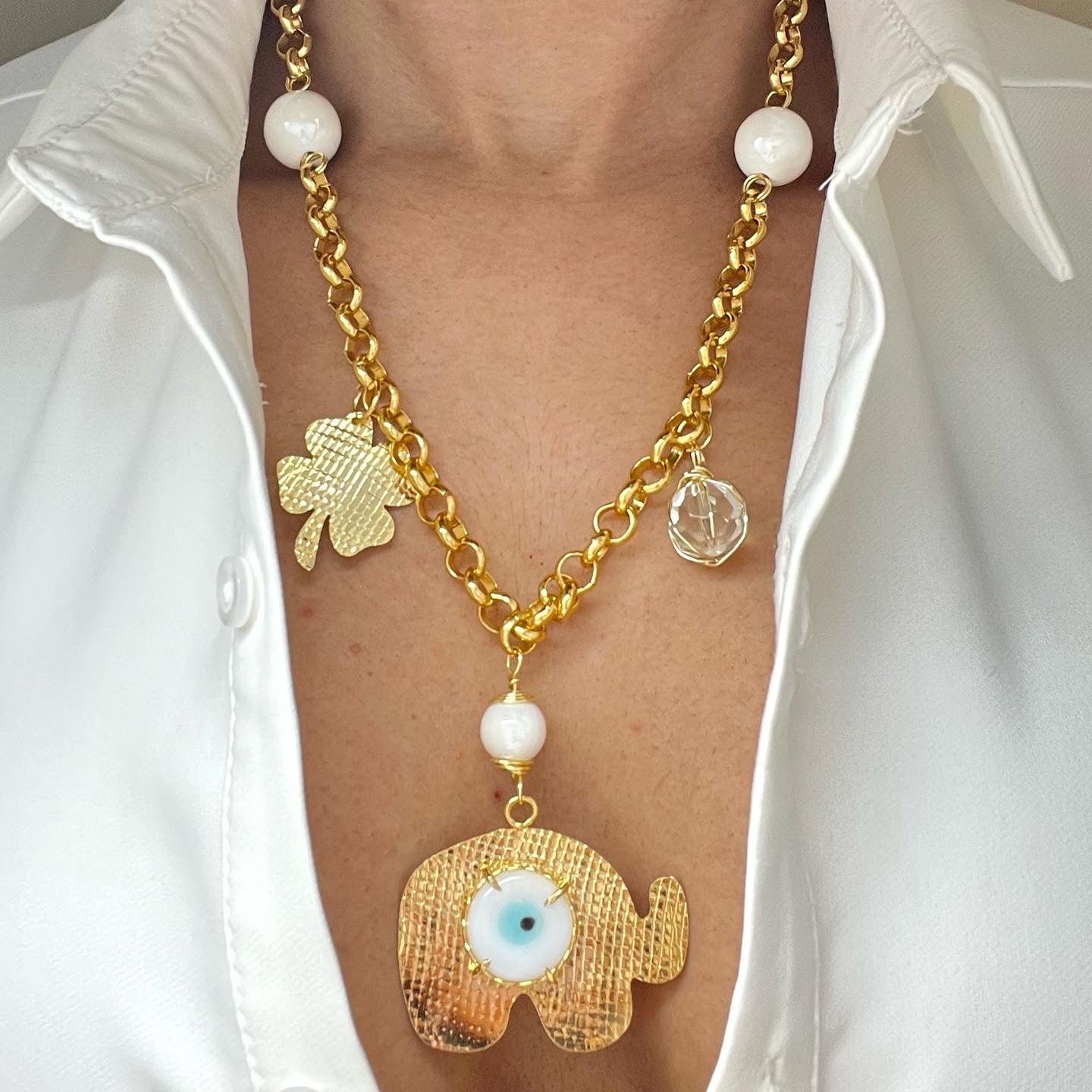 Gold Plated Elephant Pendant, Gold Necklace For Women, Gold Circle Chain