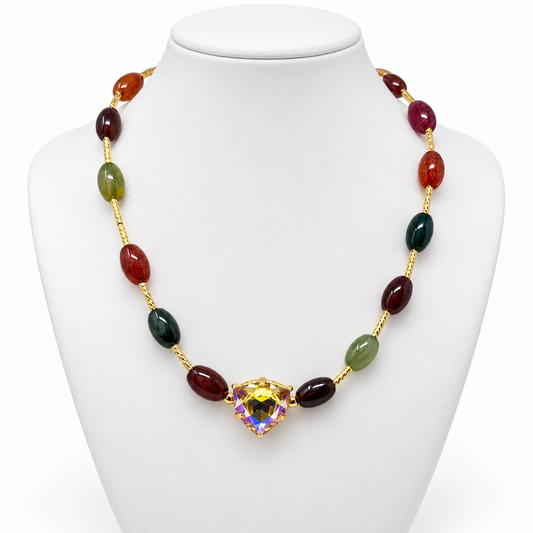 Multicolor Agate Necklace with Paradise Shine Swarovski Crystal