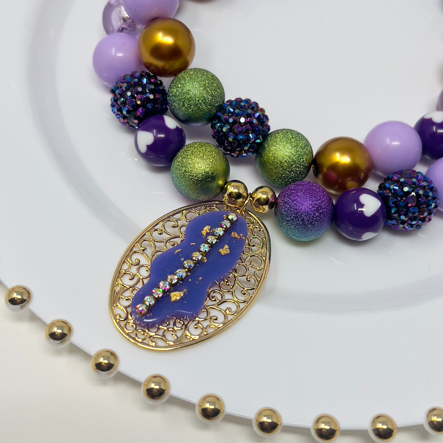 Layered Beaded Necklace with Gold Plated Charms – Adjustable Two-Strand Chunky Beads Jewelry