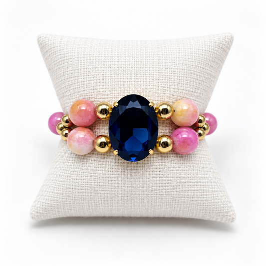 Pink Jade Bracelet with Oval Montana Swarovski Crystal