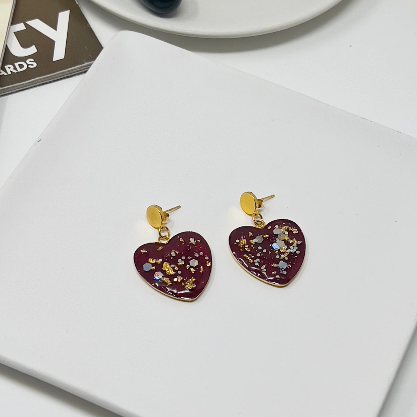 Handmade dangle heart resin earrings