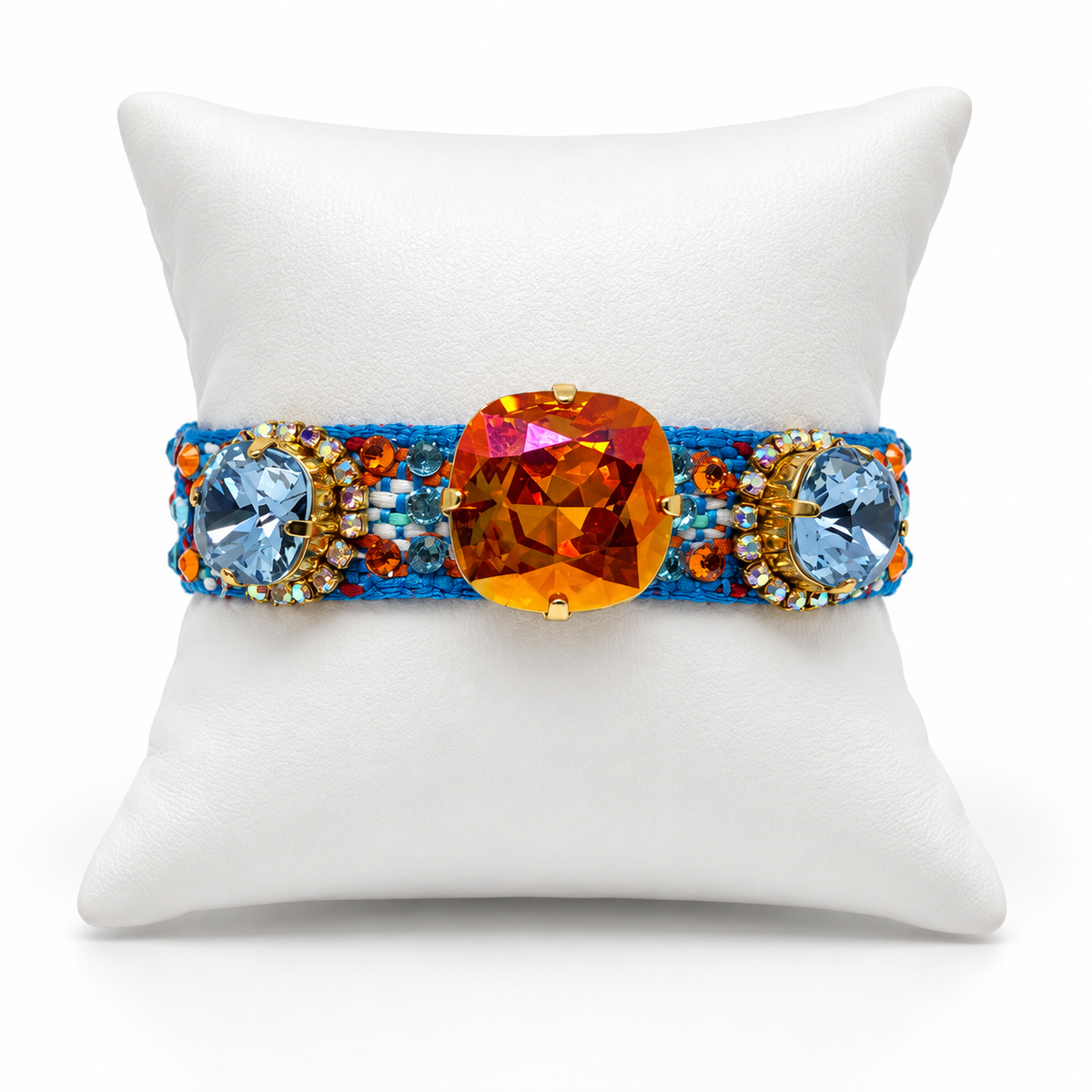 Blue & Orange Macramé Bracelet with Swarovski Crystals