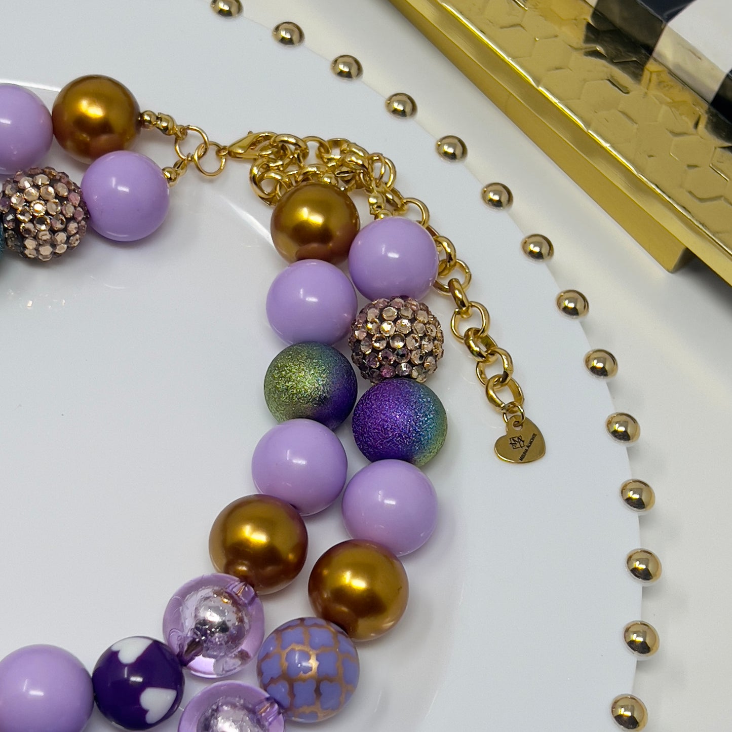 Layered Beaded Necklace with Gold Plated Charms – Adjustable Two-Strand Chunky Beads Jewelry