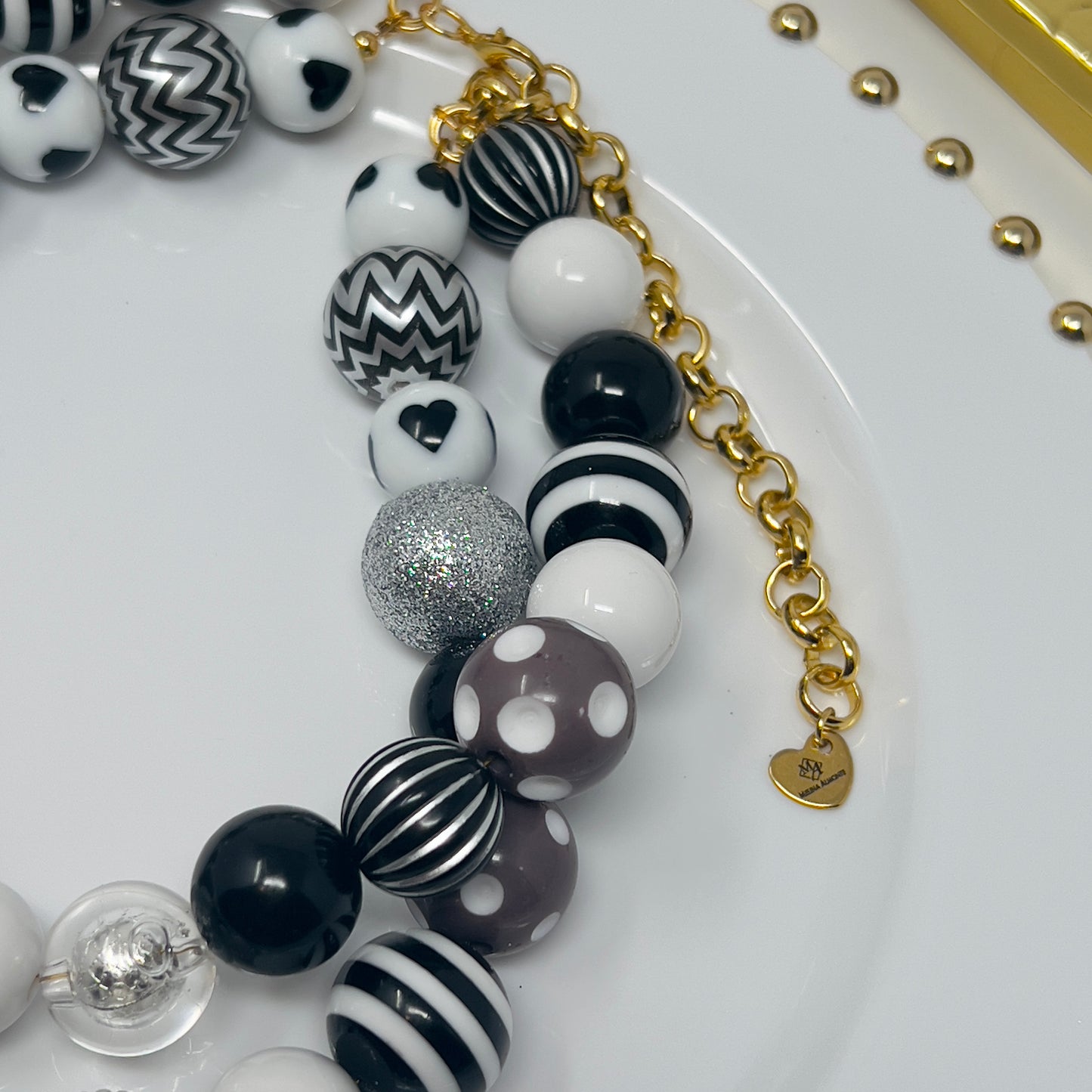 Handmade Layered Beaded Necklace with Gold Plated Elephant Charms – Adjustable Two-Strand Chunky Beads Jewelry