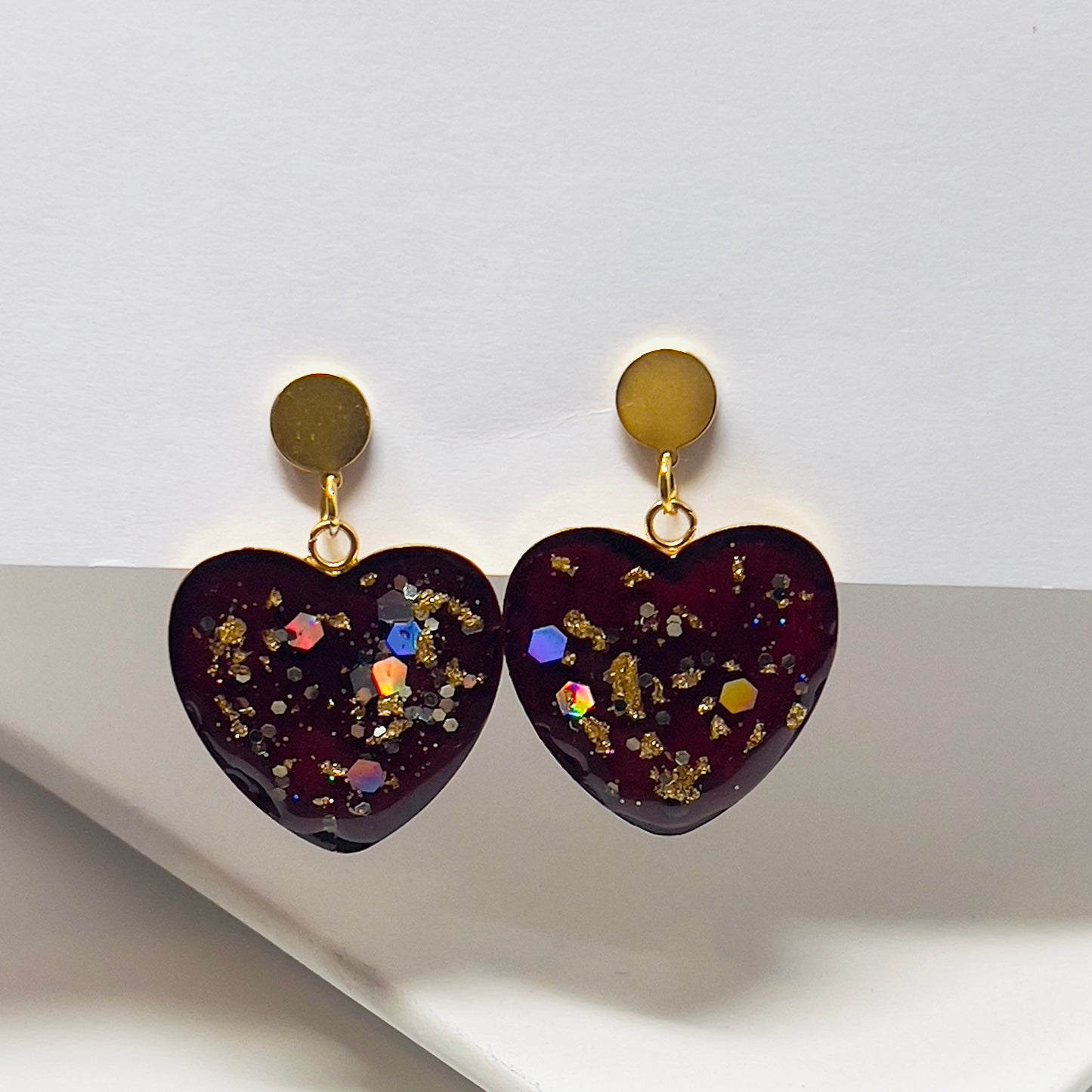 Handmade dangle heart resin earrings