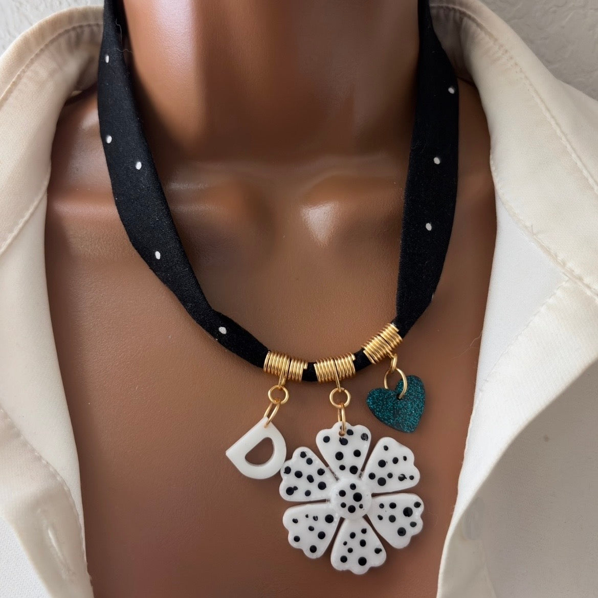 Custom Bandana Charm Necklace, Bandana Flower Pendant Necklace, Boho Scarf Necklace, Vintage Charm Necklace, Fabric Pendant Necklace Gift