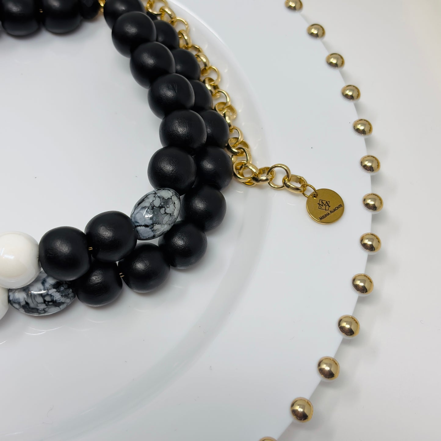 Handmade Layered Beaded Necklace with Resin Charms – Adjustable Two-Strand Chunky Beads Jewelry