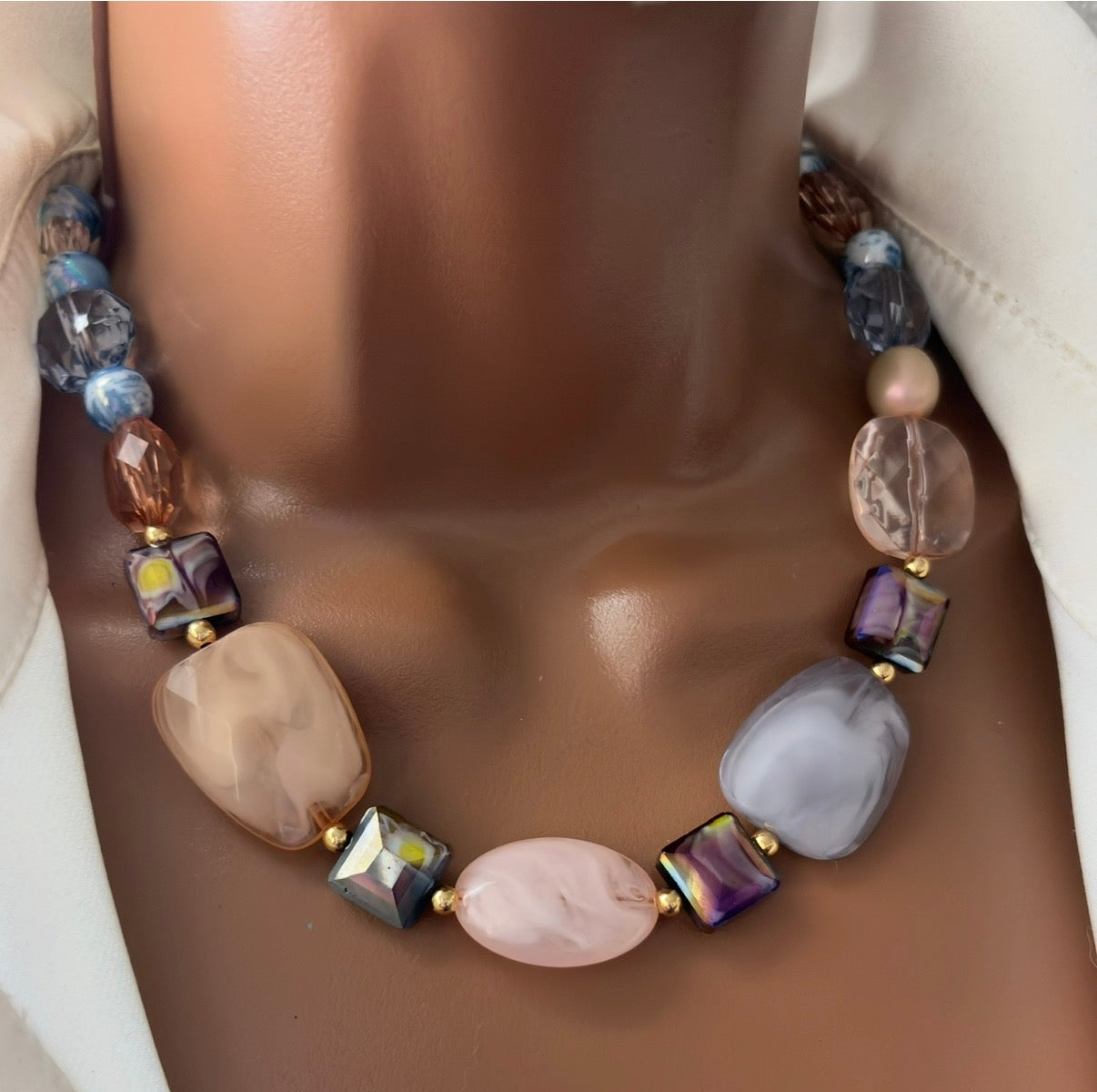 Handmade Beaded Necklace with Pastel - Colored Beads – Adjustable Chunky Beads Jewelry