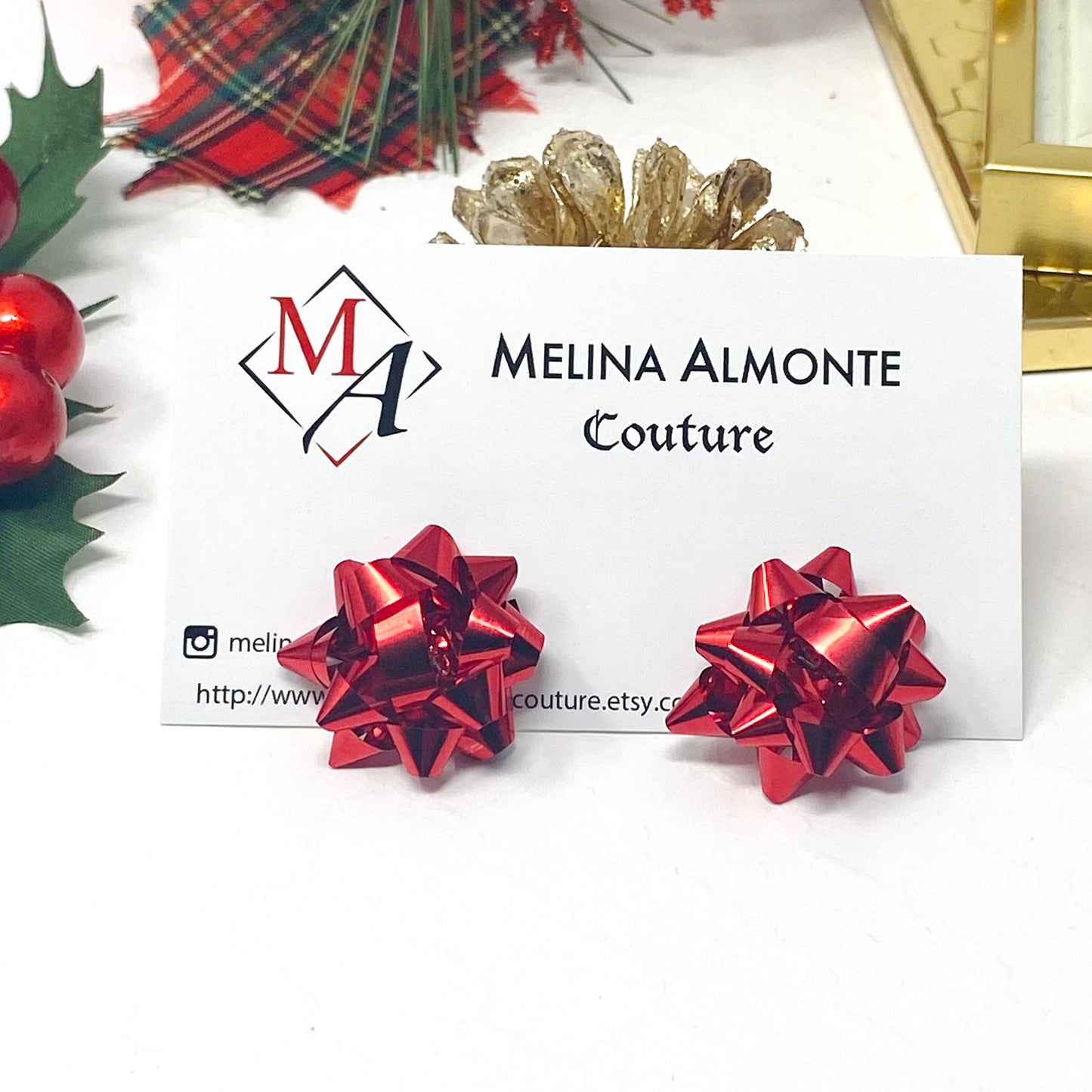 Christmas Bow Earrings, Holiday Earrings, Stud earrings, Christmas gift
