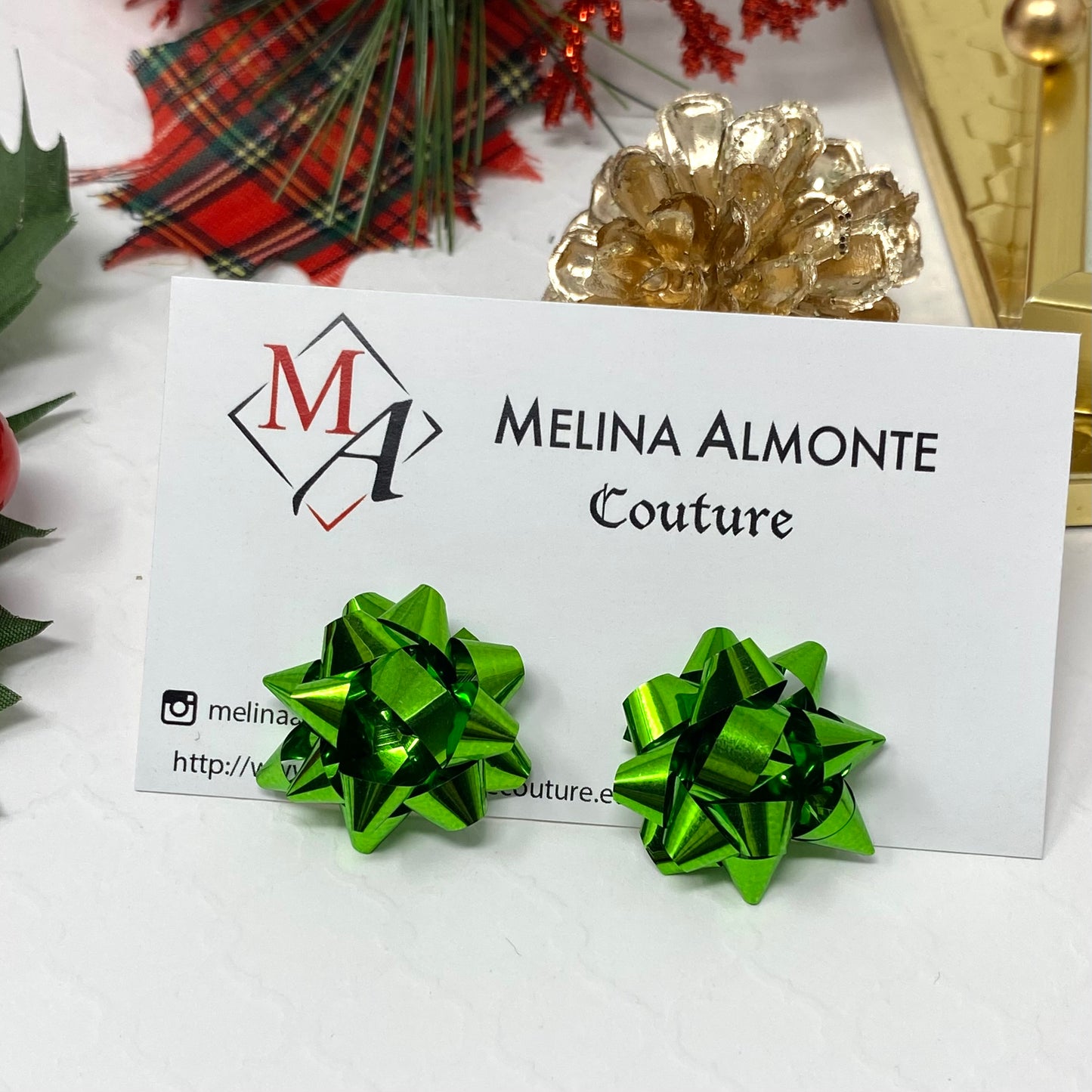 Christmas Bow Earrings, Holiday Earrings, Stud earrings, Christmas gift