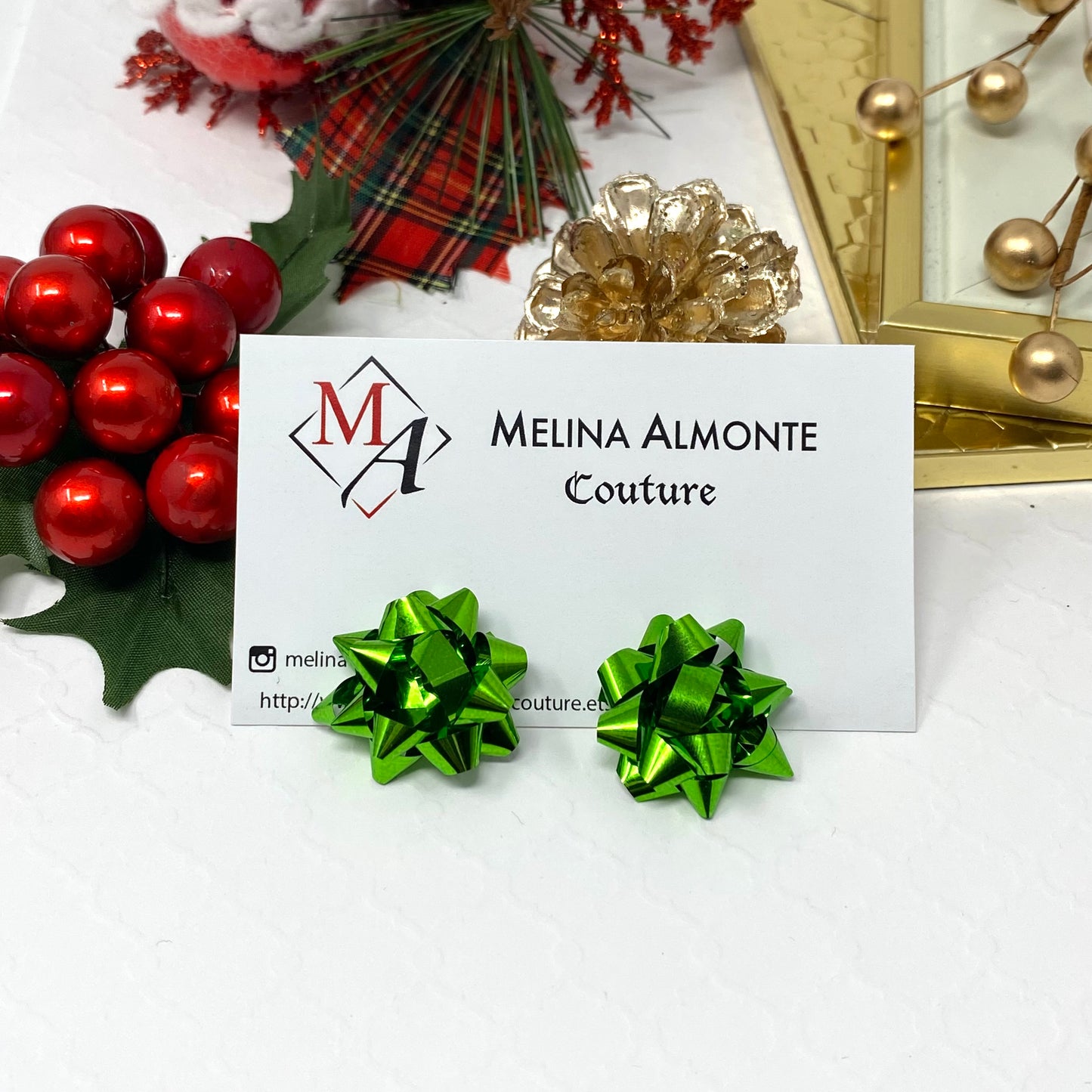 Christmas Bow Earrings, Holiday Earrings, Stud earrings, Christmas gift