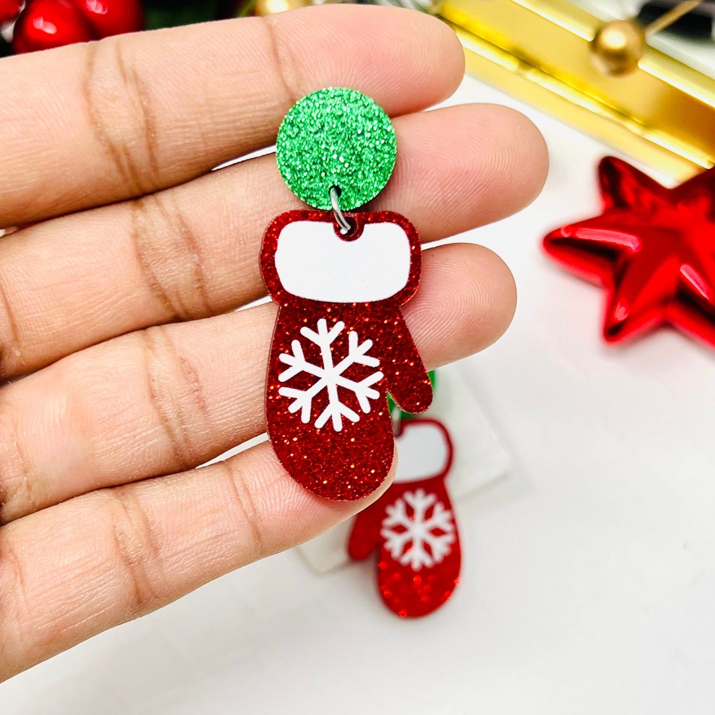 Christmas Glove Earring, Holiday Earrings, Dangle & Drop Earrings