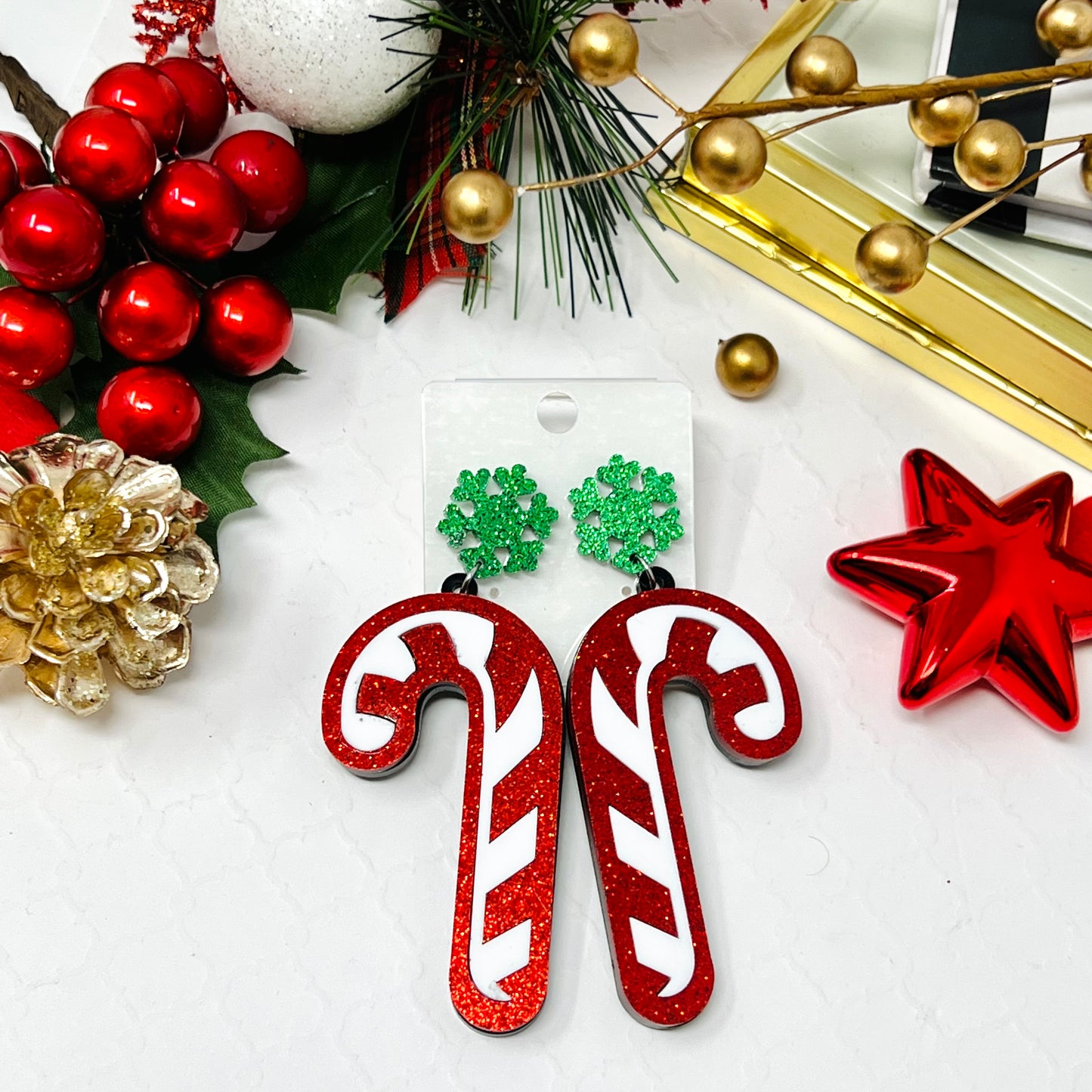 Christmas Cane Earring, Holiday Earrings, Dangle & Drop Earrings