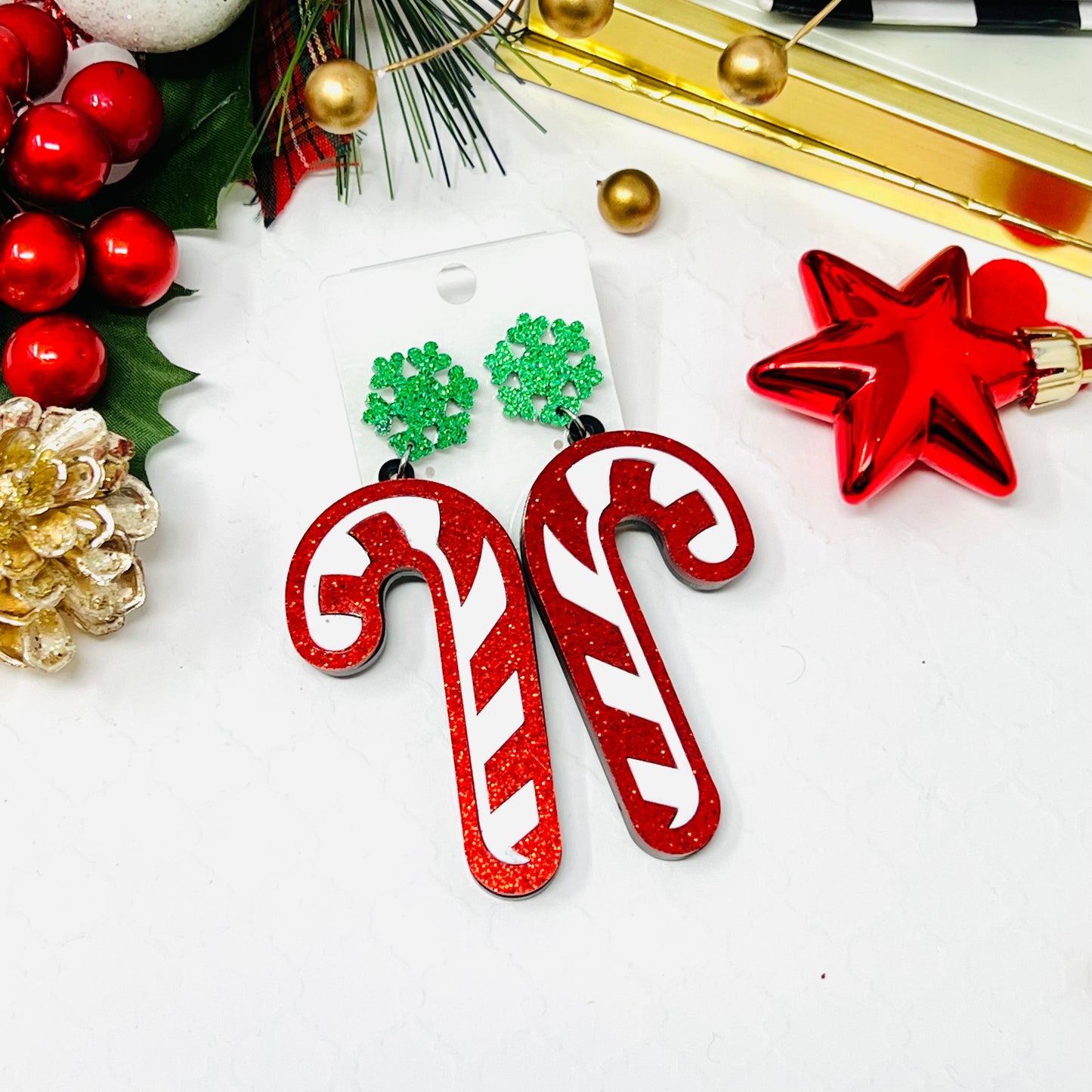 Christmas Cane Earring, Holiday Earrings, Dangle & Drop Earrings