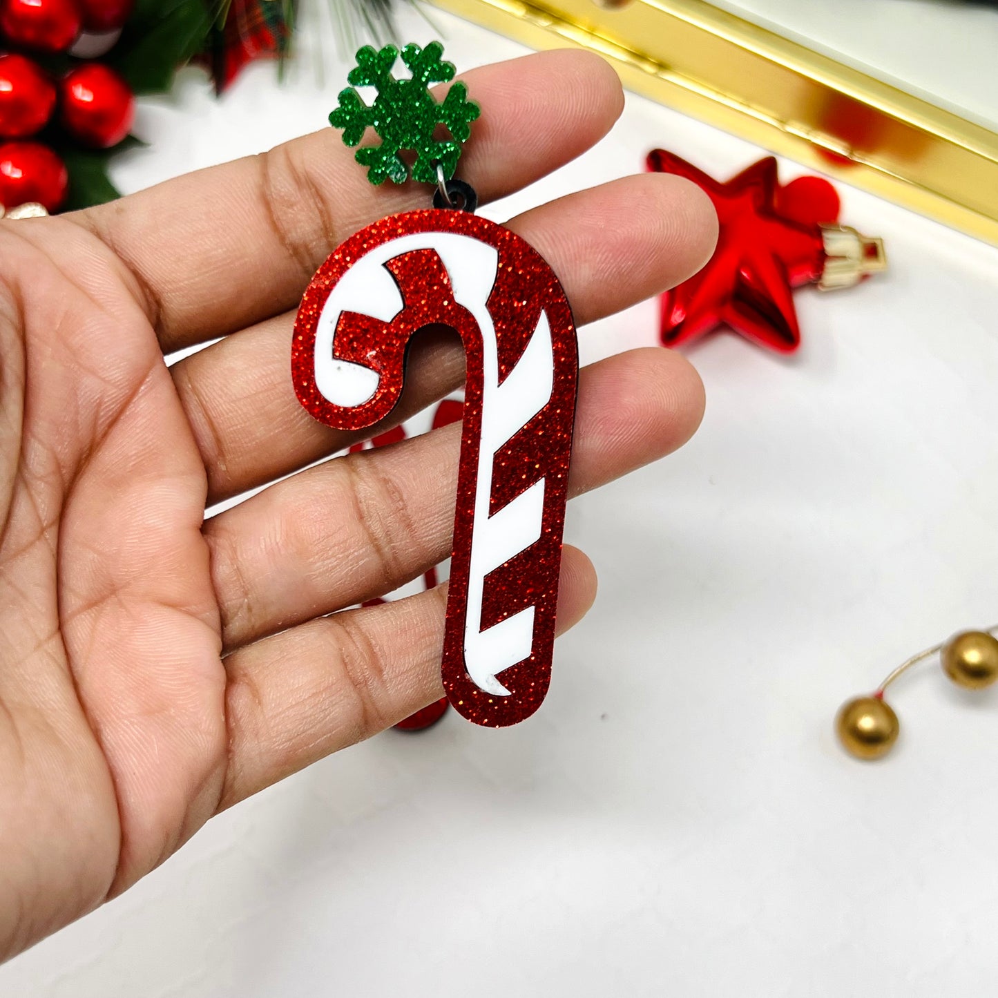 Christmas Cane Earring, Holiday Earrings, Dangle & Drop Earrings