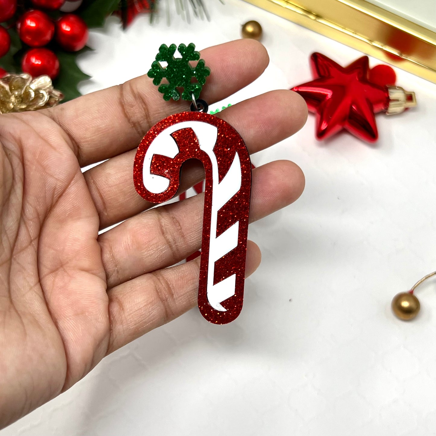 Christmas Cane Earring, Holiday Earrings, Dangle & Drop Earrings