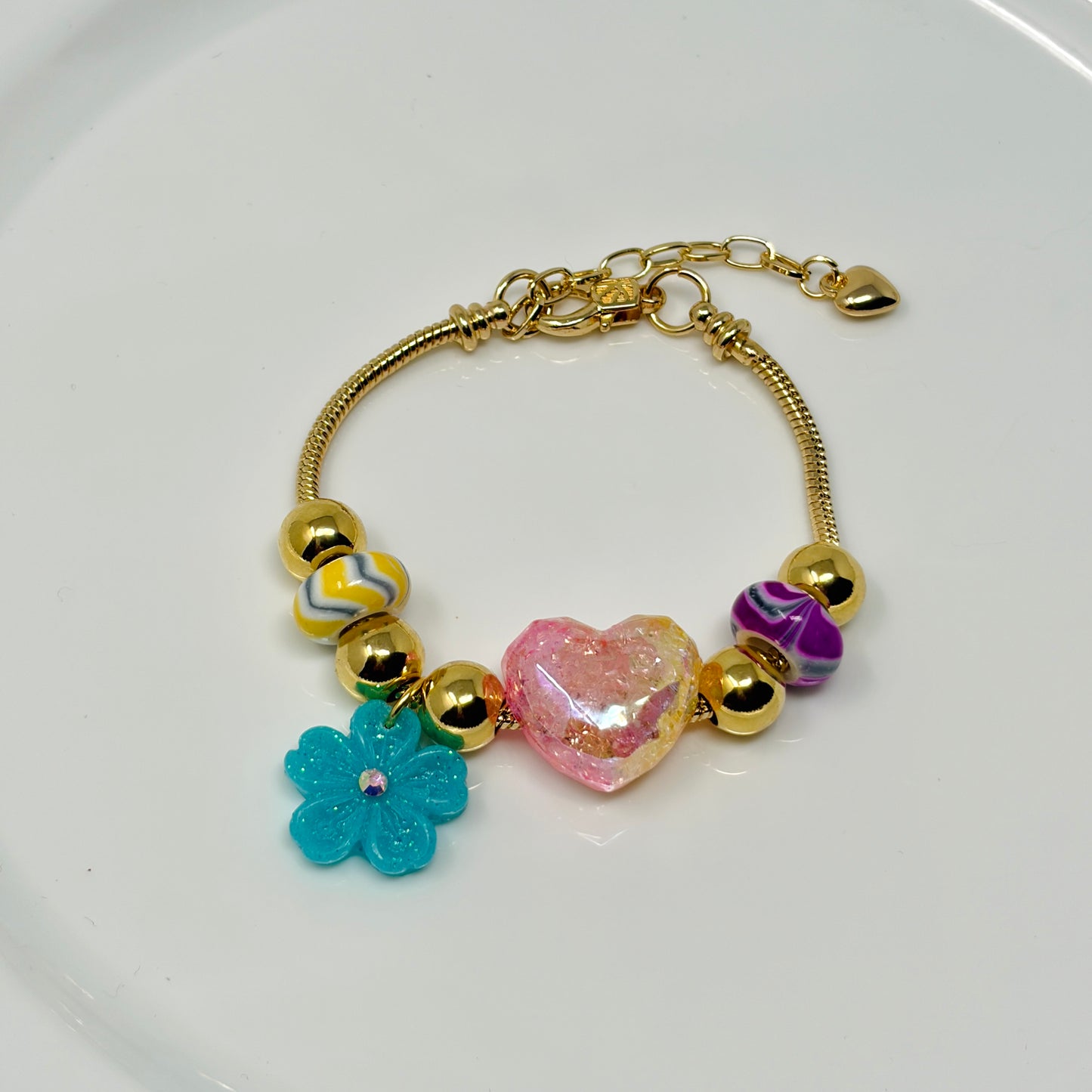 Handmade Adjustable Charm Bracelets with Colorful Charms | Gold Snake Chain Style