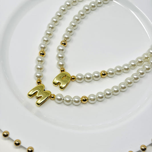 Pearl Initial Necklace – Adjustable Personalized Letter Necklace