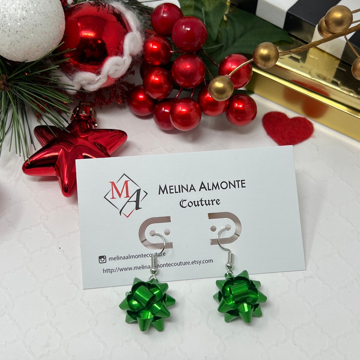 Christmas Bow Earrings, Holiday Earrings, Stud earrings, Christmas gift