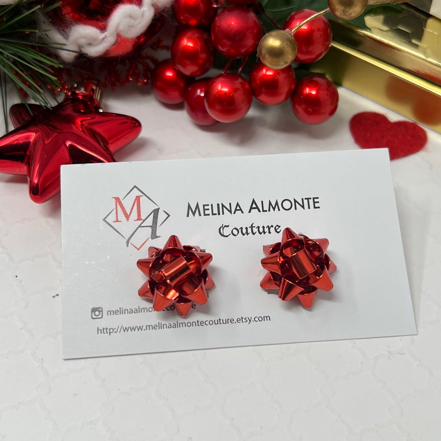 Christmas Bow Earrings, Holiday Earrings, Stud earrings, Christmas gift