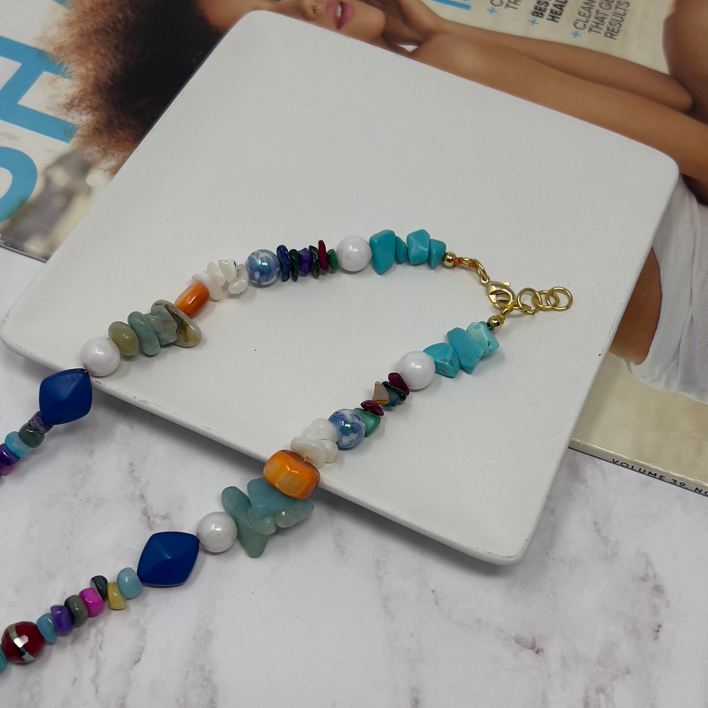 Chunky Starfish Pendant Necklace, Chunky Charm Necklace, Gemstone Beaded Necklace, Resin Starfish Pendant Necklace, Turquoise Neclace, Opal Necklace