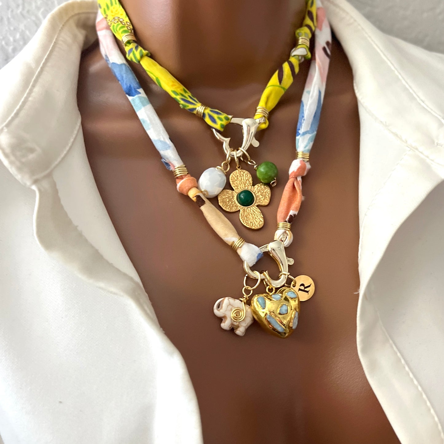 Bandana Charm Necklace, Custom Carabiner Bandana Pendant Necklace, Boho Scarf Necklace, Vintage Charm Necklace, Fabric Pendant Necklace Gift