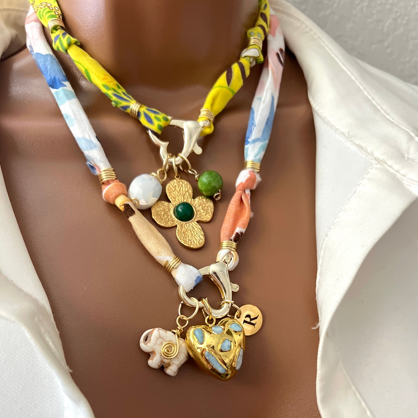 Bandana Charm Necklace, Custom Carabiner Bandana Pendant Necklace, Boho Scarf Necklace, Vintage Charm Necklace, Fabric Pendant Necklace Gift