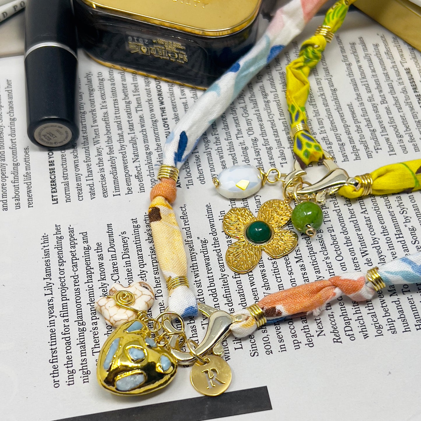 Bandana Charm Necklace, Custom Carabiner Bandana Pendant Necklace, Boho Scarf Necklace, Vintage Charm Necklace, Fabric Pendant Necklace Gift