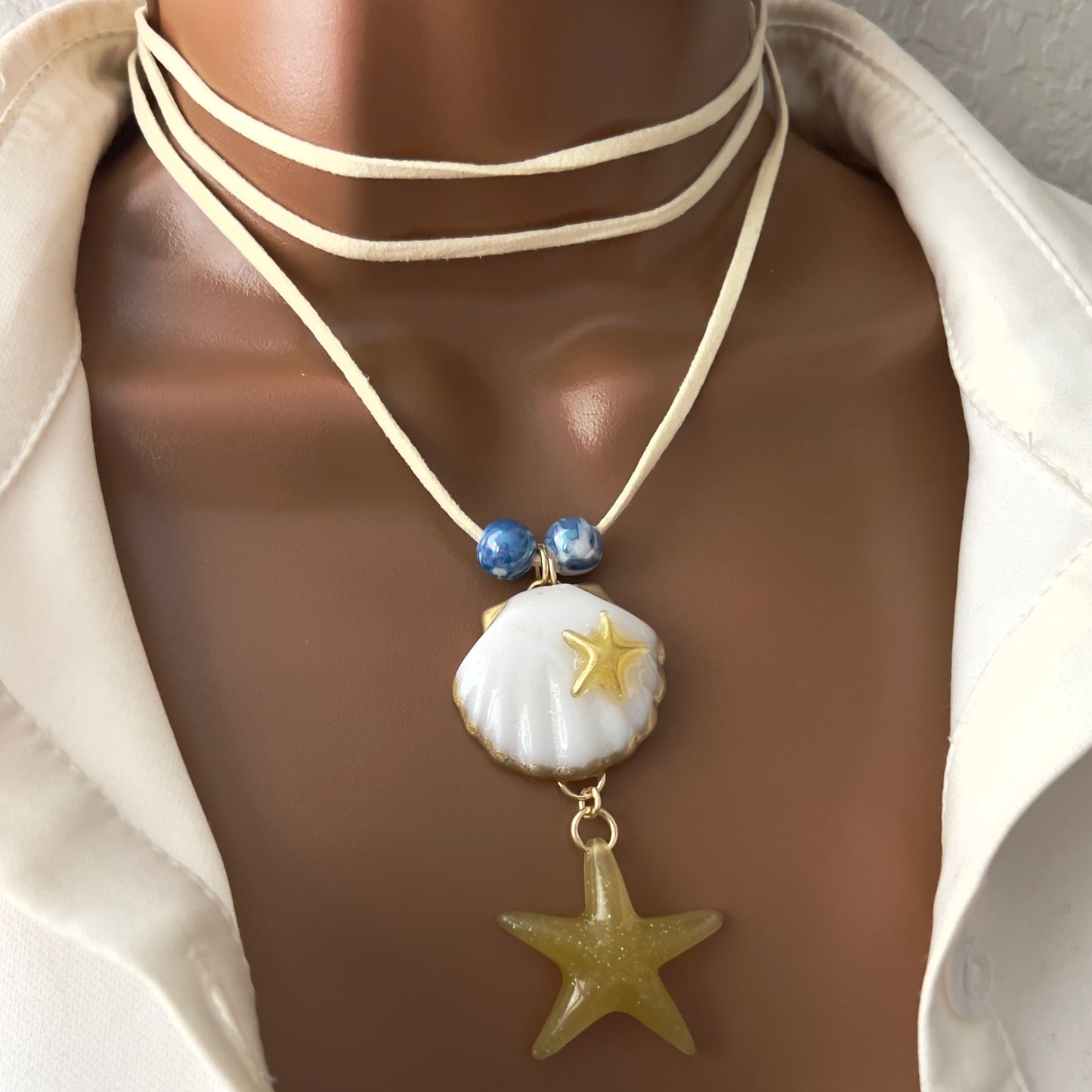Resin Shell Starfish Charm Necklace, Starfish Choker Necklace, Shell Pendant Necklace, Boho Necklace, Surfer Necklace, Summer, Beach