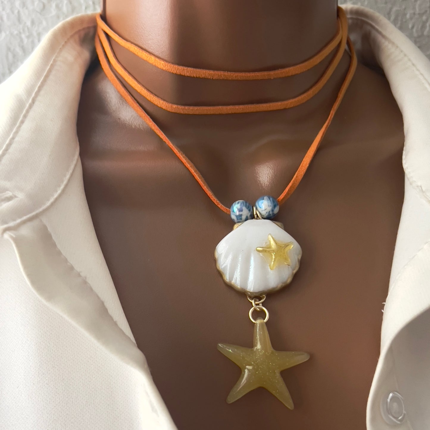 Resin Shell Starfish Charm Necklace, Starfish Choker Necklace, Shell Pendant Necklace, Boho Necklace, Surfer Necklace, Summer, Beach