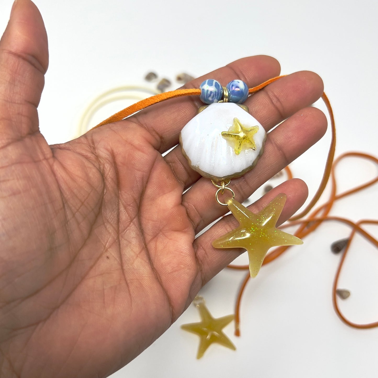 Resin Shell Starfish Charm Necklace, Starfish Choker Necklace, Shell Pendant Necklace, Boho Necklace, Surfer Necklace, Summer, Beach
