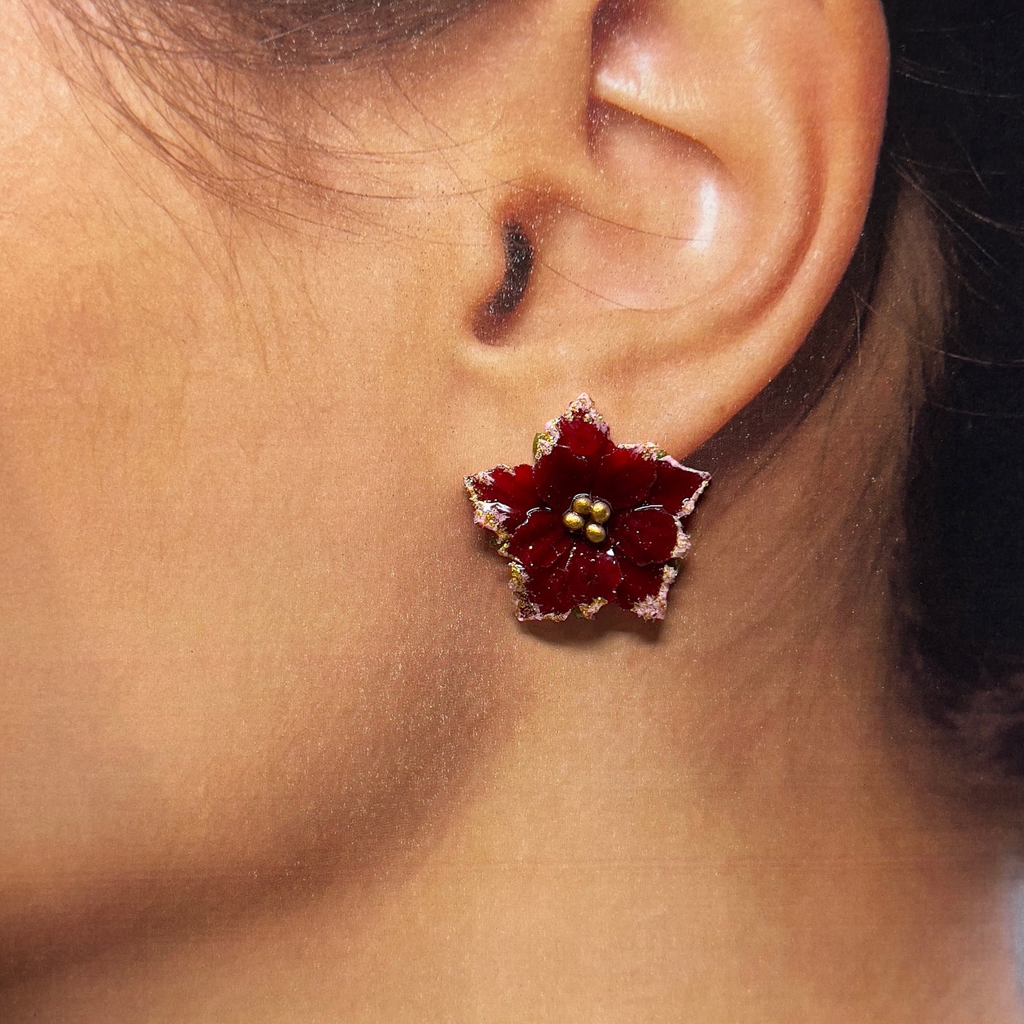 Poinsettia Christmas Earrings, Resin stud earrings, Christmas gift, Holiday earrings, Christmas jewelry, stocking stuffer, gift for women