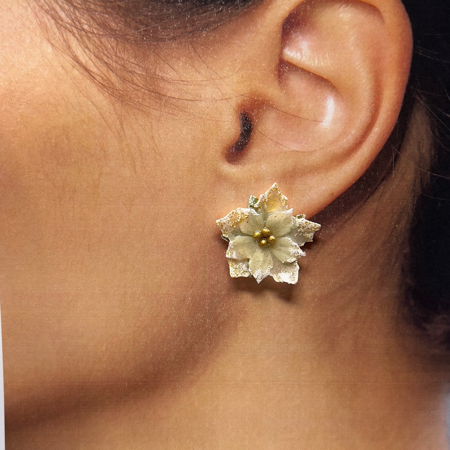 Poinsettia Christmas Earrings, Resin stud earrings, Christmas gift, Holiday earrings, Christmas jewelry, stocking stuffer, gift for women