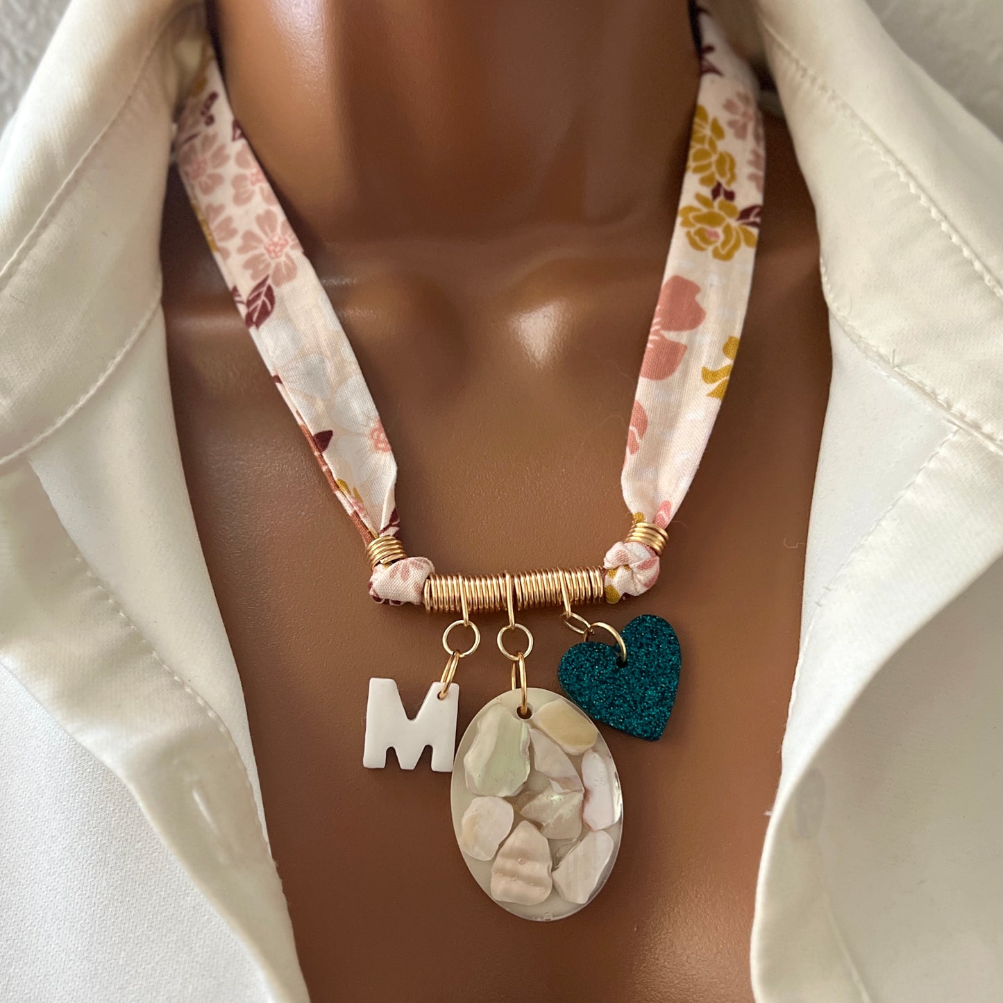 Custom Bandana Charm Necklace, Bandana Pendant Necklace, Boho Scarf Necklace, Vintage Charm Necklace, Fabric Pendant Necklace Gift