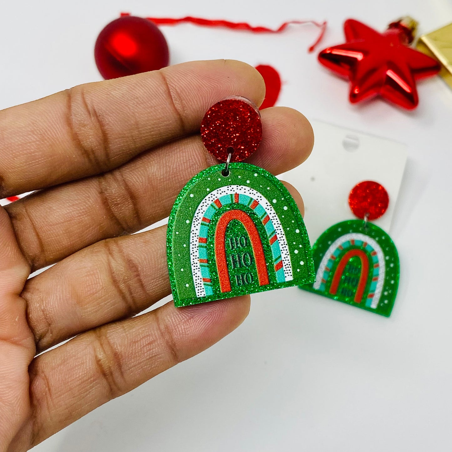 Rainbow Christmas Earring, Holiday Earrings, Dangle & Drop Earrings