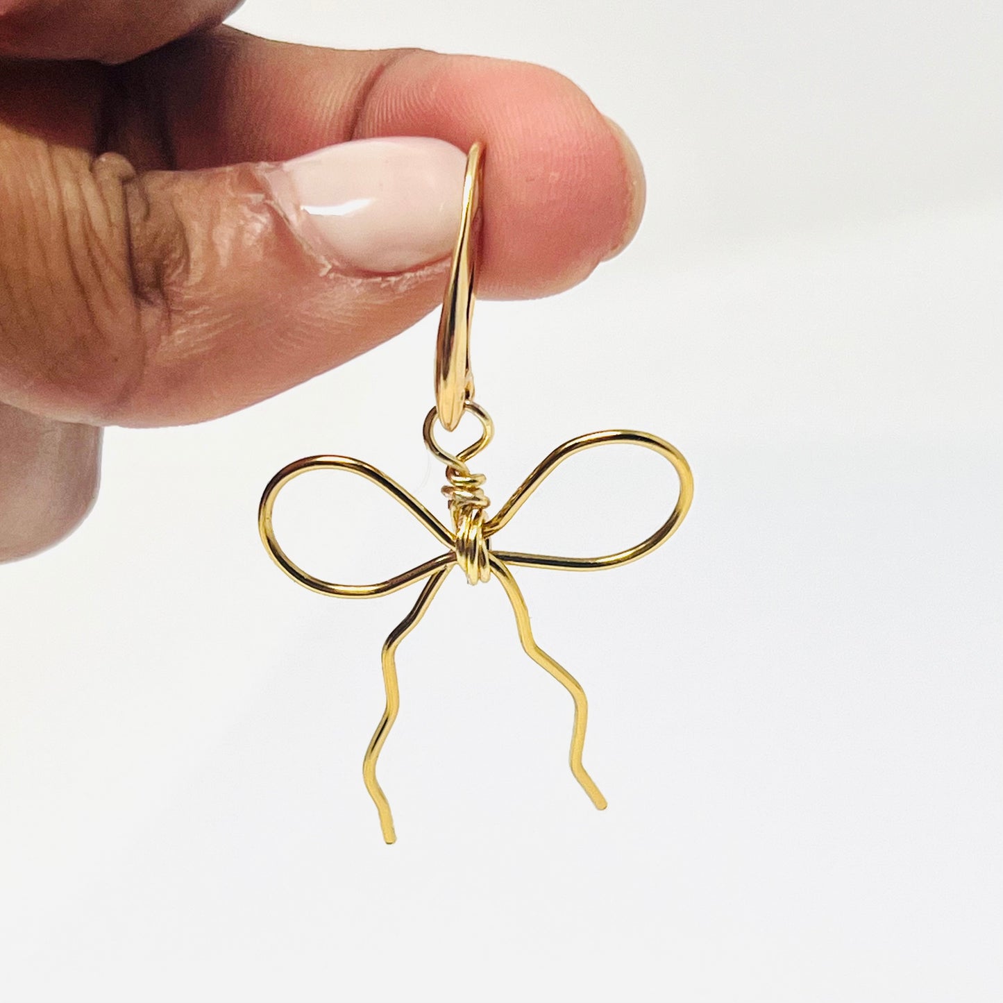 Bow Earrings, gold bow earrings, ribbon earrings, coquette jewelry, coquette earring, minimalist earrings, wire earring, dangle earring bows