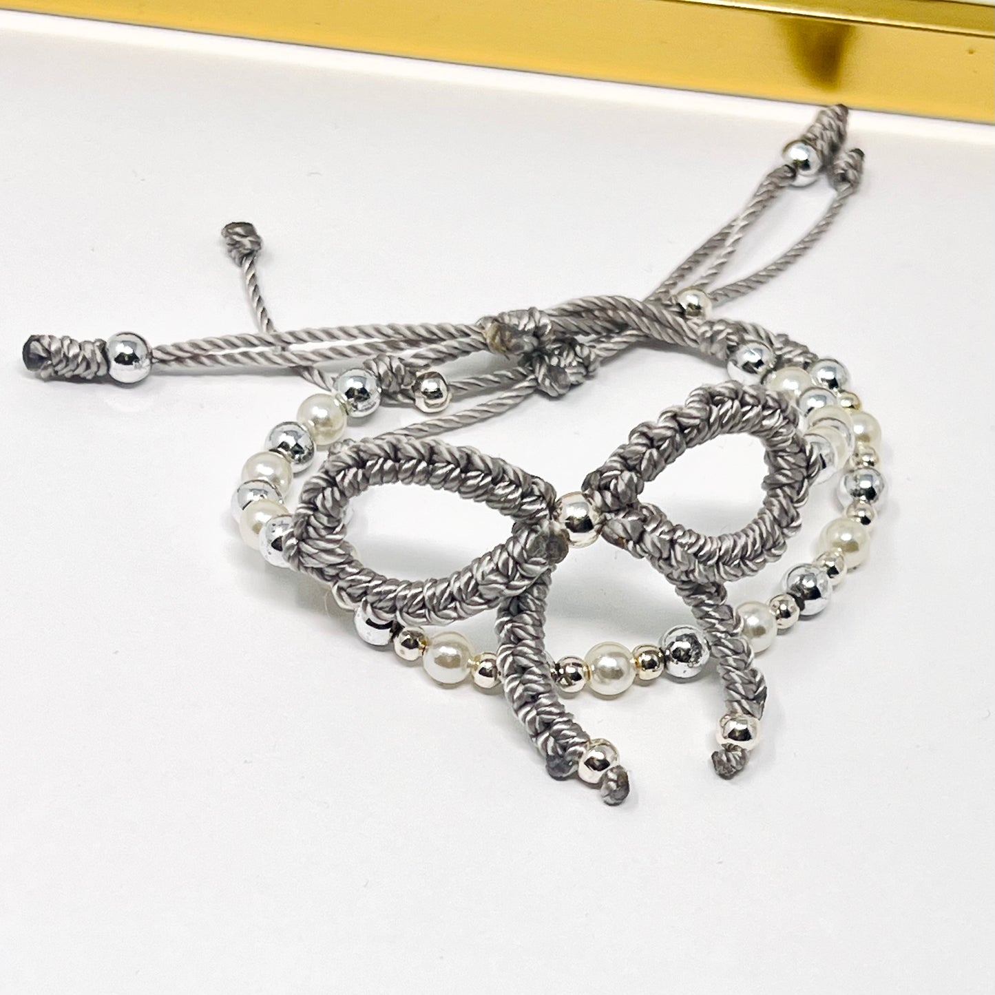Silver bow bracelet, Pearl bow bracelet Set, Knot bracelet, coquette jewelry, y2k bracelet bows, coquette bow, Gold bow bracelet