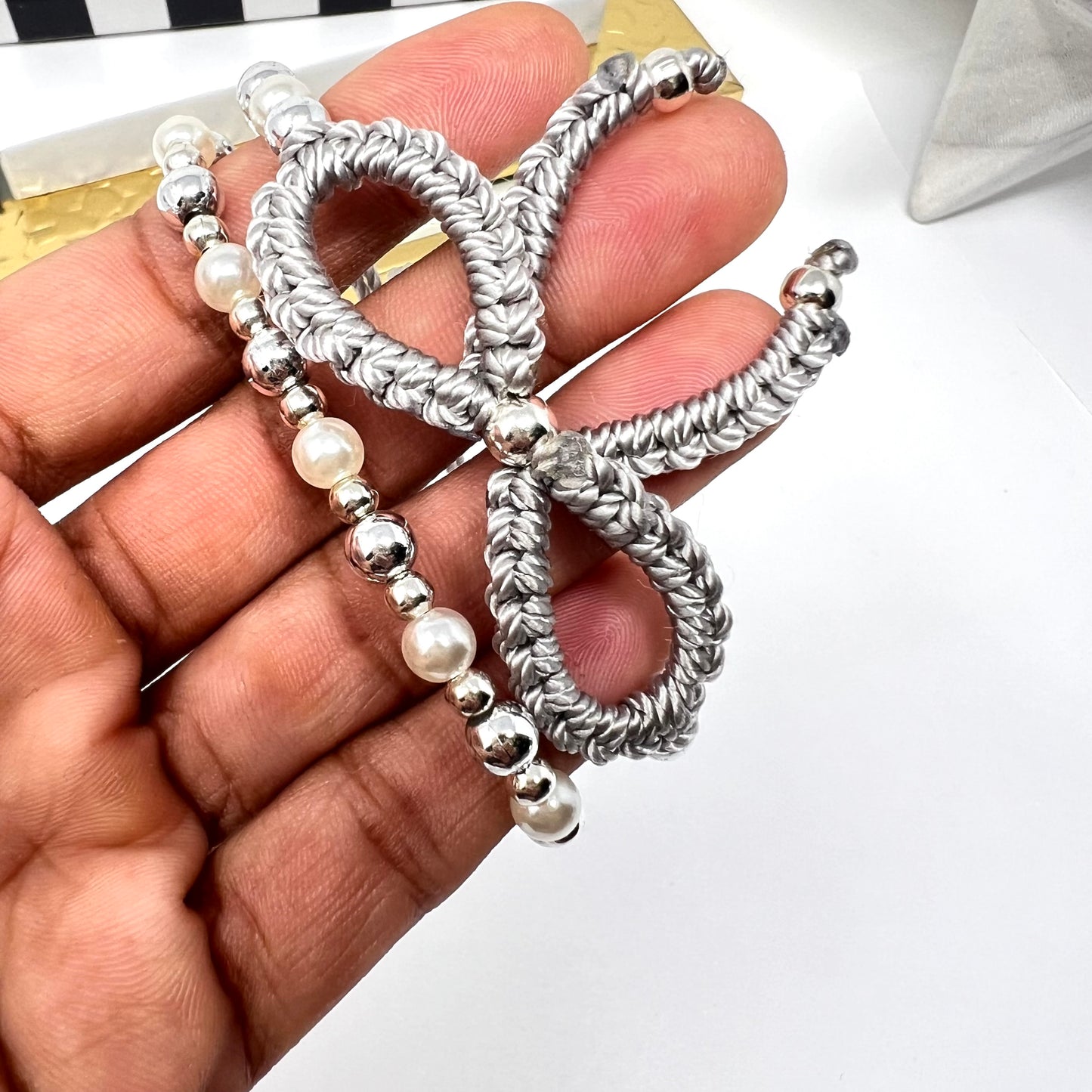 Silver bow bracelet, Pearl bow bracelet Set, Knot bracelet, coquette jewelry, y2k bracelet bows, coquette bow, Gold bow bracelet