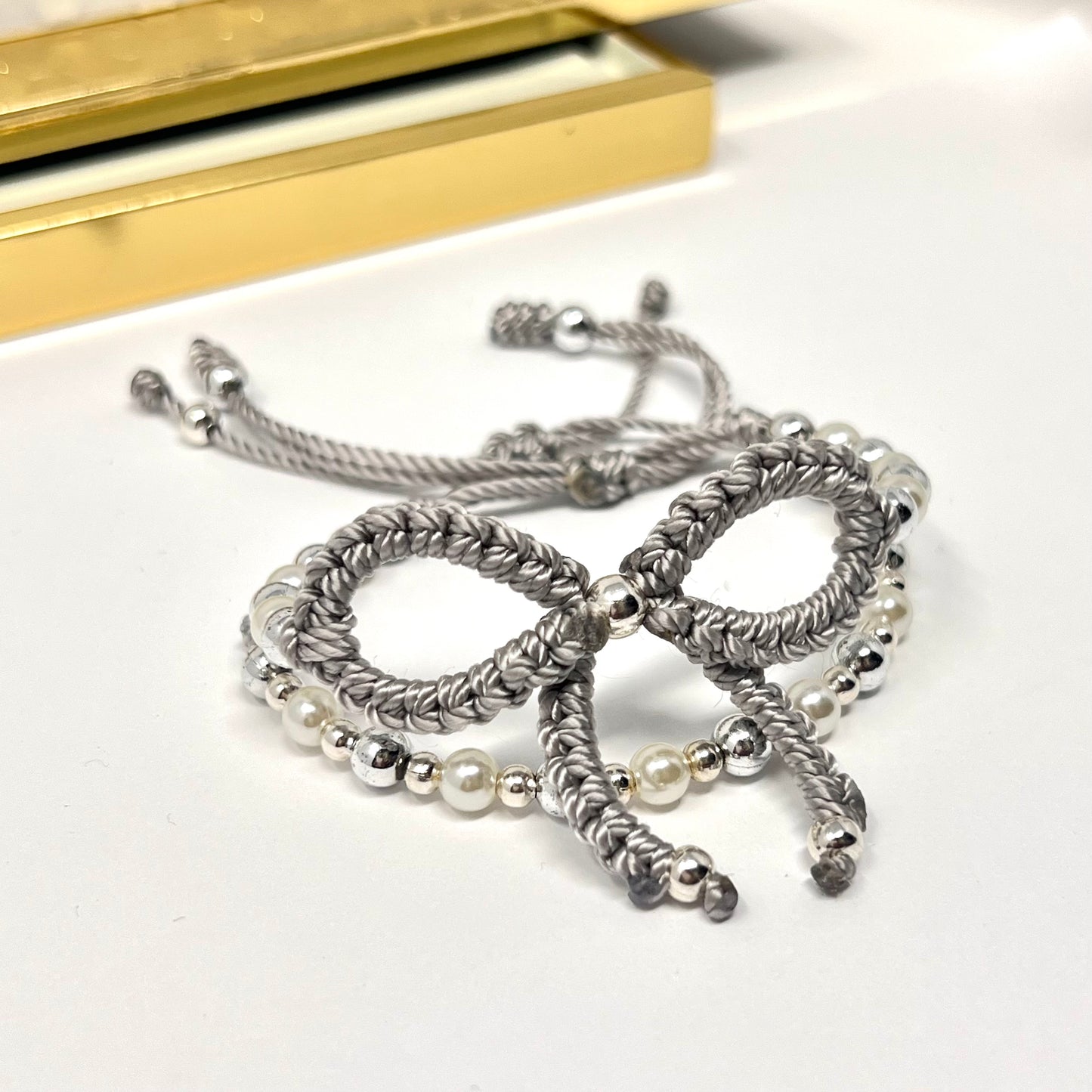 Silver bow bracelet, Pearl bow bracelet Set, Knot bracelet, coquette jewelry, y2k bracelet bows, coquette bow, Gold bow bracelet