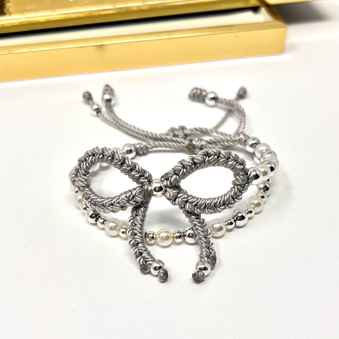 Silver bow bracelet, Pearl bow bracelet Set, Knot bracelet, coquette jewelry, y2k bracelet bows, coquette bow, Gold bow bracelet