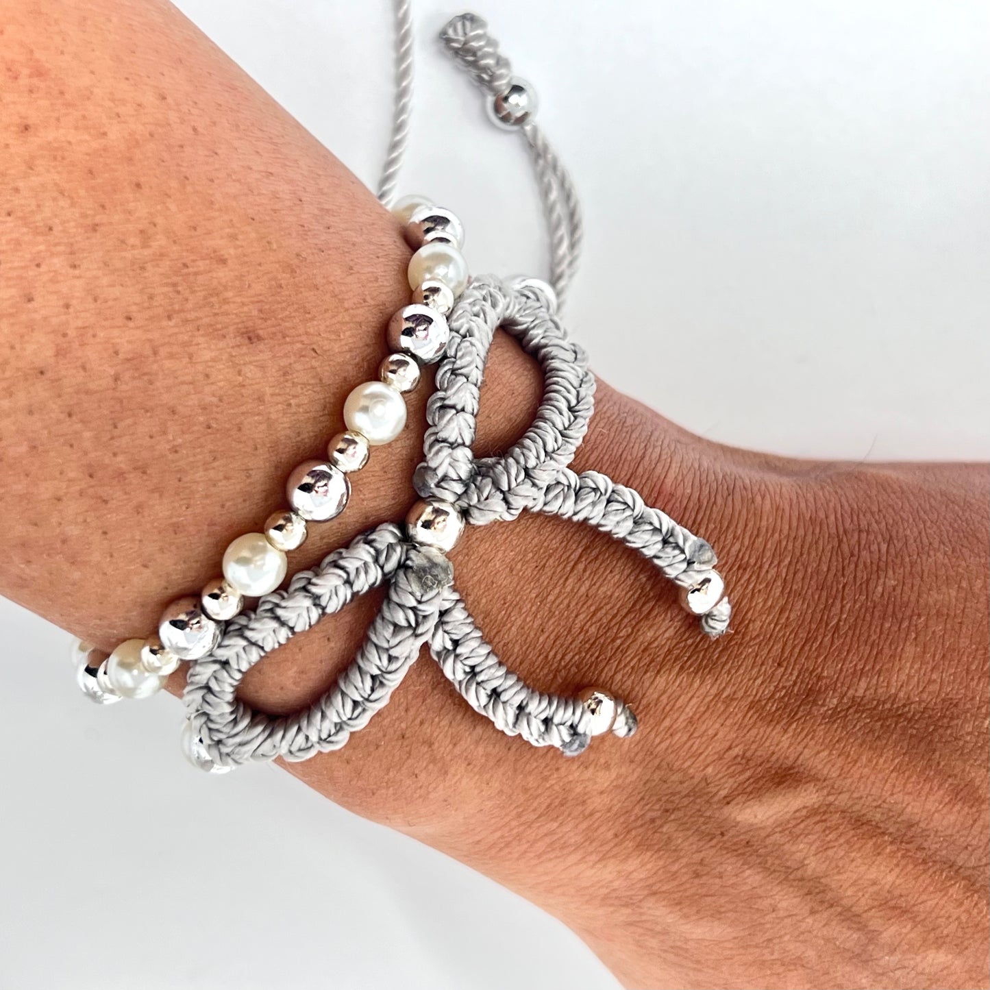 Silver bow bracelet, Pearl bow bracelet Set, Knot bracelet, coquette jewelry, y2k bracelet bows, coquette bow, Gold bow bracelet