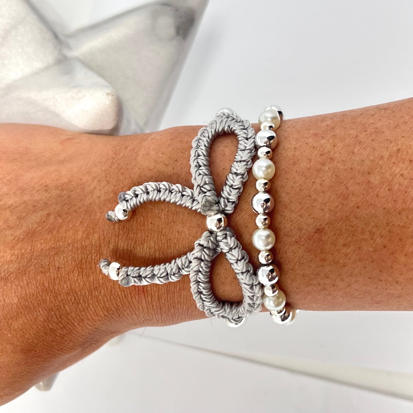 Silver bow bracelet, Pearl bow bracelet Set, Knot bracelet, coquette jewelry, y2k bracelet bows, coquette bow, Gold bow bracelet