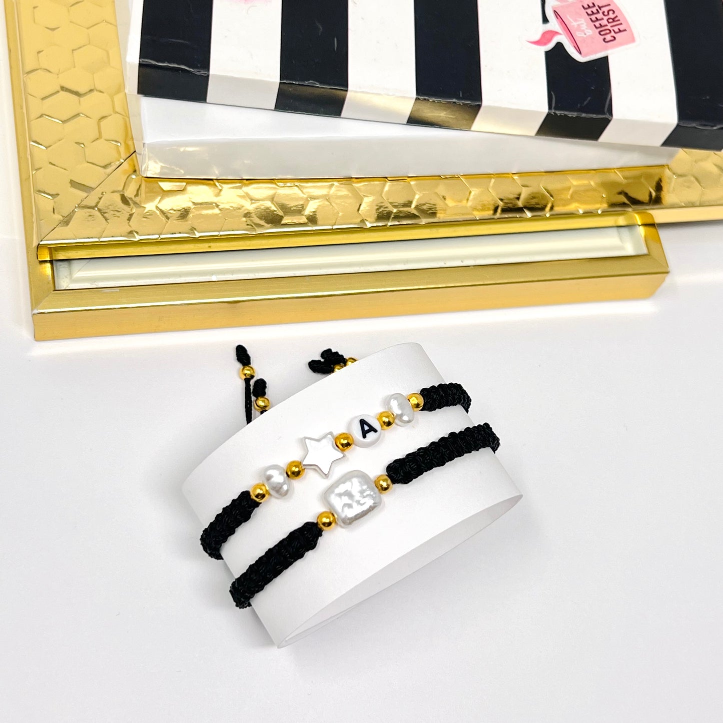 Initial bracelet, pearl bracelet, bracelet set, dainty bracelet, couples bracelet, valentines gift, gift for girlfriend, gift for mom