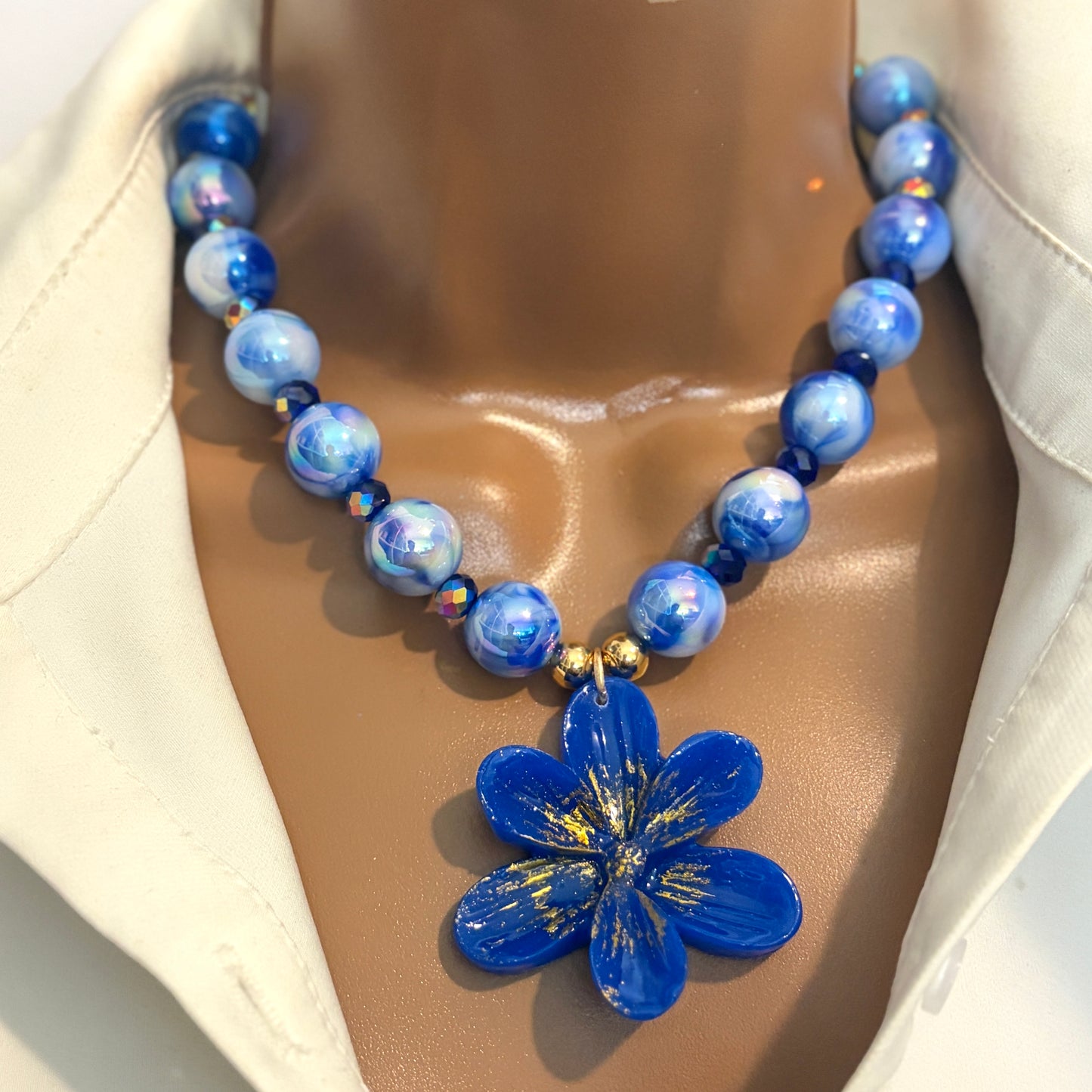 Handmade Flower Charm Beaded Necklace