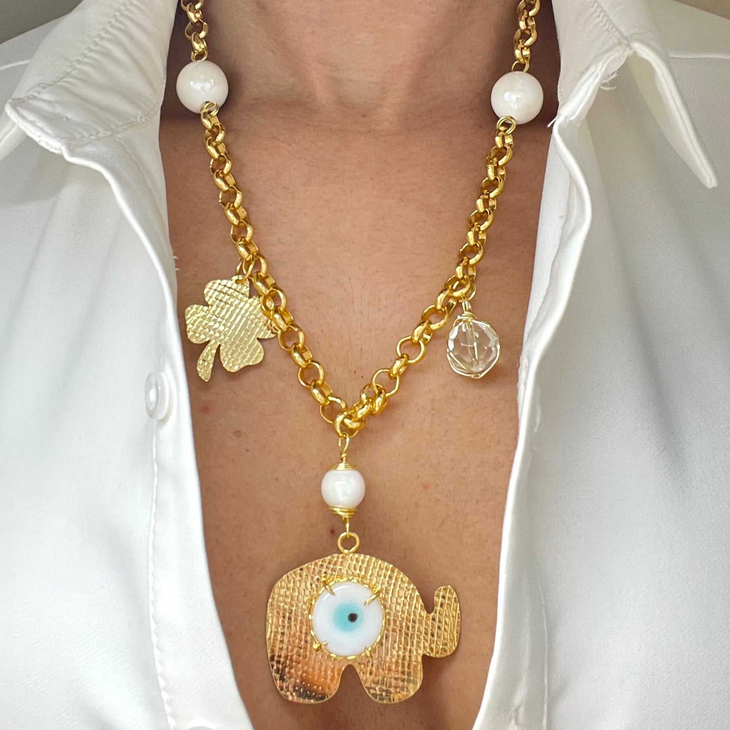 Gold Plated Elephant Pendant, Gold Necklace For Women, Gold Circle Chain