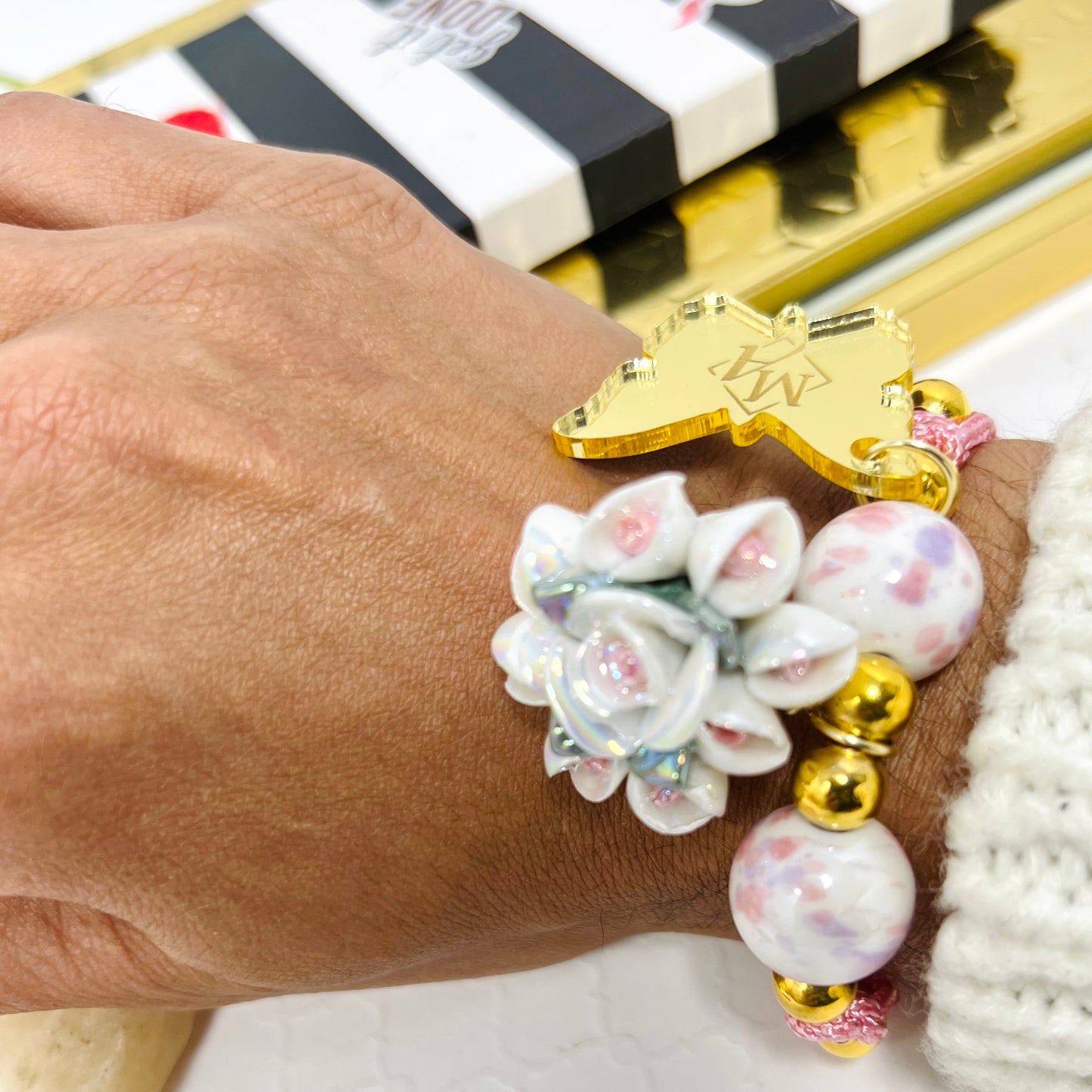 Macrame woven ceramic beads bracelet for women