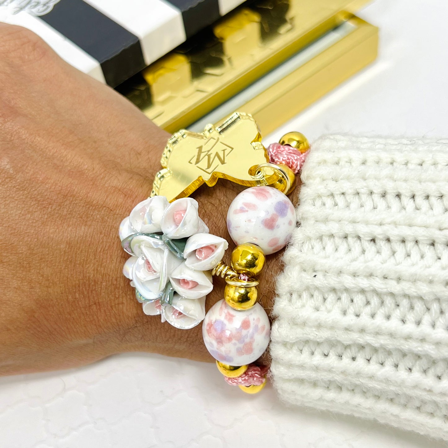 Macrame woven ceramic beads bracelet for women