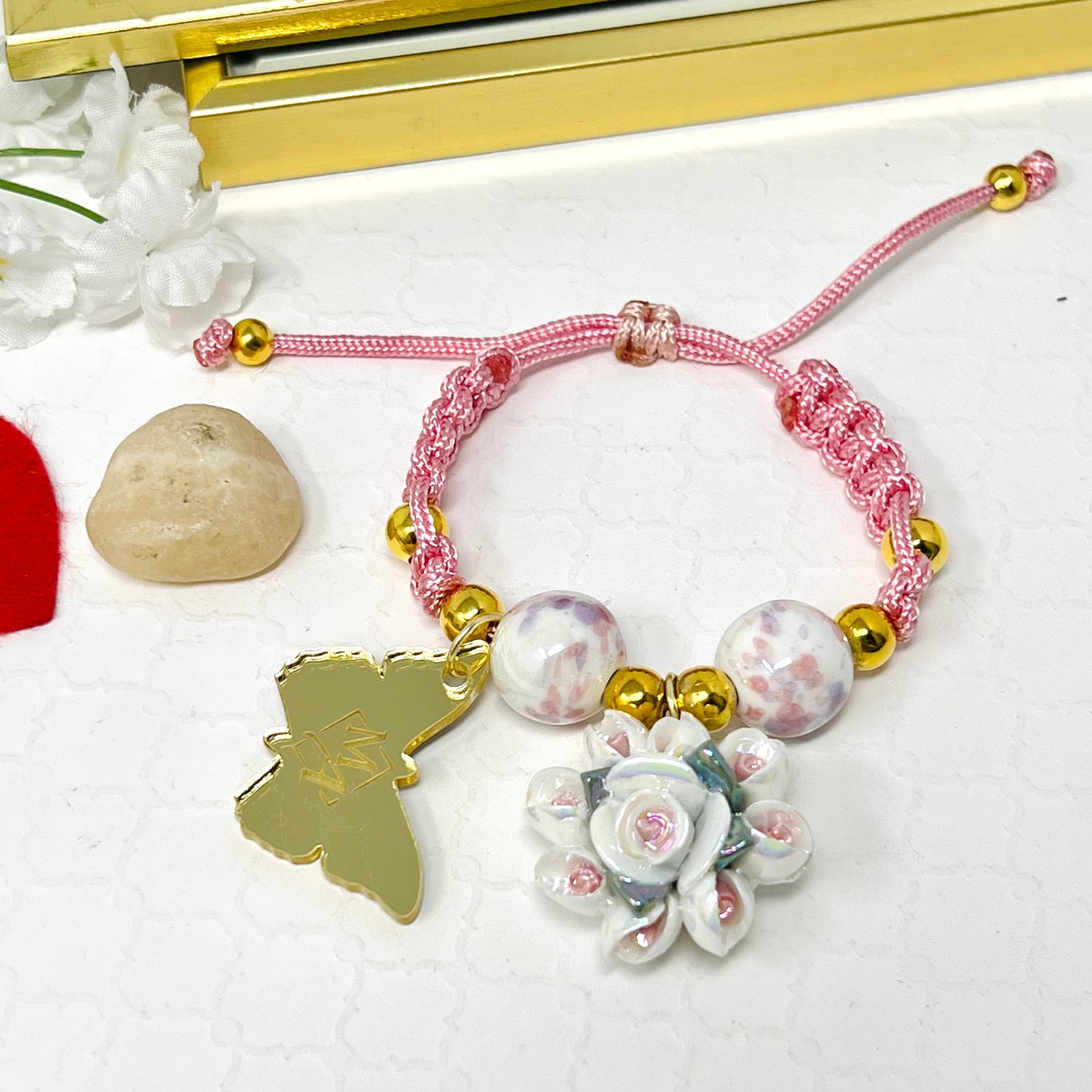 Macrame woven ceramic beads bracelet for women